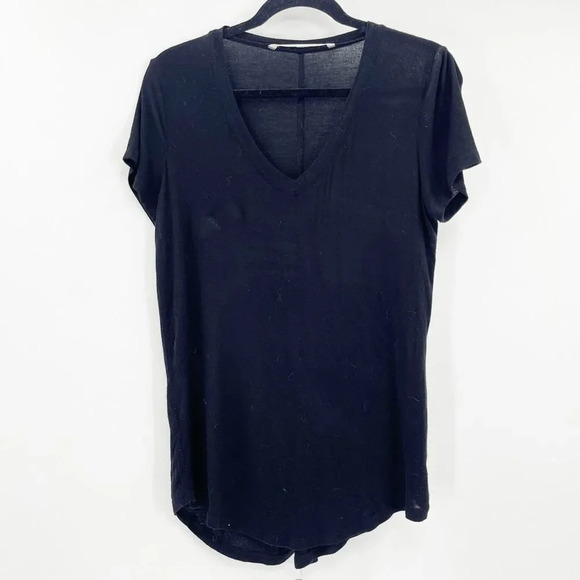 Rachel Roy Black V Neck Short Sleeve Plain T Shirt Women's Size M - Picture 1 of 4